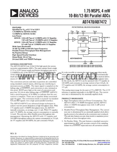 Analog Devices AD7470/AD7472 Datasheet - cover page