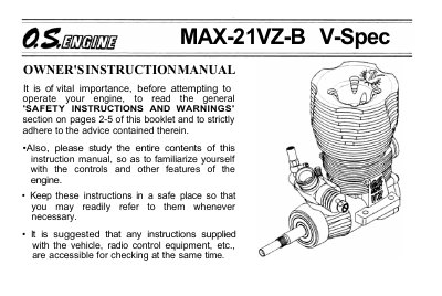 O.S. Engines MAX-21VZ-B V-Spec Engine Owner's Instruction Manual - cover page