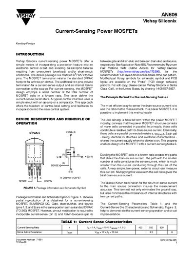 Vishay AN606 Current-Sensing Power MOSFET Data Sheet - cover page