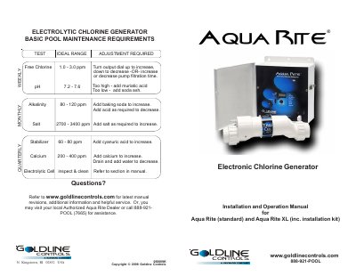 Goldline Controls Aqua Rite Series Installation and Operation Manual - cover page