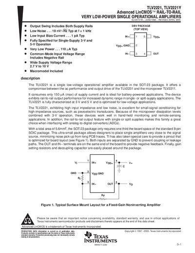 Texas Instruments TLV2221/TLV2221Y Datasheet - cover page