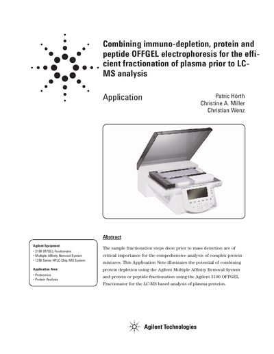 Agilent 3100 OFFGEL Fractionator Application Note: Immuno-depletion and Protein Peptide OFFGEL Electrophoresis for Plasm - cover page