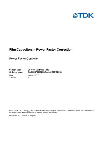 EPCOS BR7000-T/BR7000-T/HD Power Factor Controller Datasheet - cover page