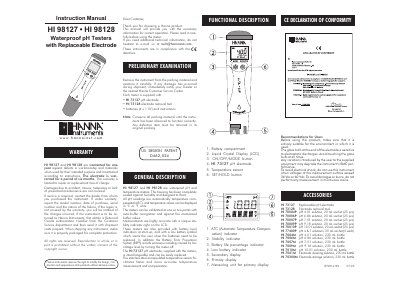 Hanna Instruments HI 98127/98128 Waterproof pH Testers Instruction Manual - cover page
