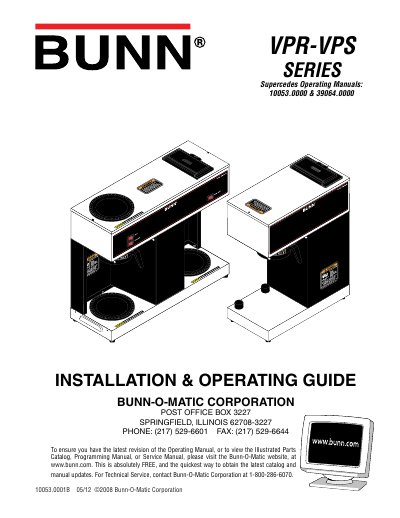 Bunn-O-Matic VPR-VPS Series Installation & Operating Guide - cover page