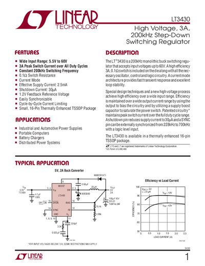 Linear Technology LT3430 Datasheet - cover page