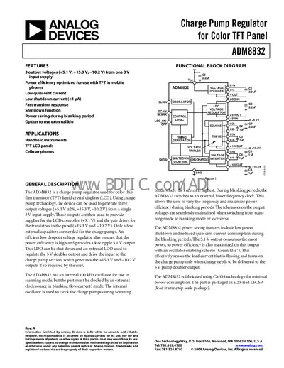Analog Devices ADM8832 Charge Pump Regulator Datasheet - cover page
