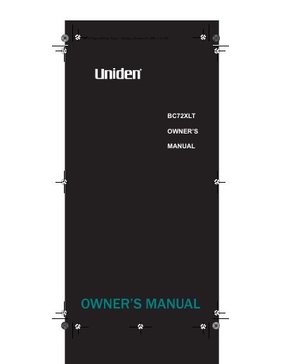 Uniden BC72XLT Scanner Owner's Manual - cover page