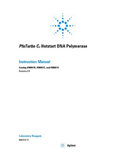 Agilent PfuTurbo Cx Hotstart DNA Polymerase Instruction Manual - cover page