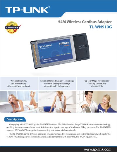TP-Link TL-WN510G Wireless Cardbus Adapter User Manual - cover page