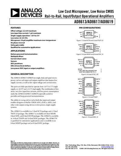 Analog Devices AD8613/AD8617/AD8619 Operational Amplifier Datasheet - cover page