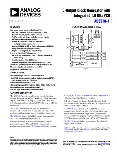 Analog Devices AD9518-4 Datasheet - cover page