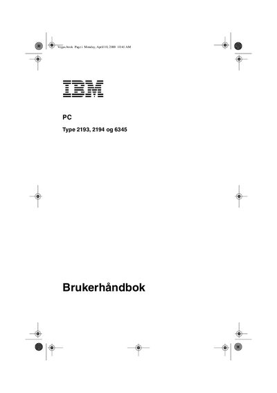 IBM PC Type 2193/2194/6345 User Manual - cover page