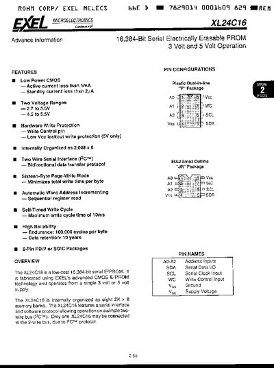 EXEL XL24C16 Serial EEPROM Datasheet - cover page