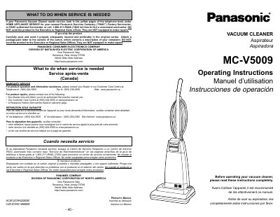 Panasonic MC-V5009 Vacuum Cleaner Operating Instructions - cover page