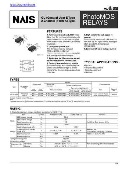 NAIS PhotoMOS Relays AQW210EH/AQW214EH Datasheet - cover page