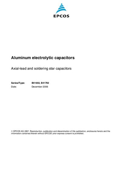 EPCOS B41692/B41792 Aluminum Electrolytic Capacitors Datasheet - cover page