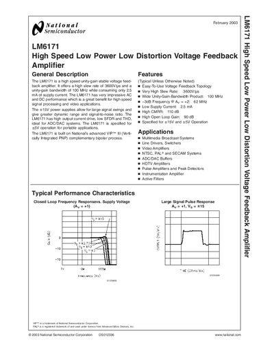 National Semiconductor LM6171 Datasheet - cover page
