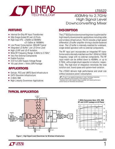 Linear Technology LT5522 High Signal Level Downconverting Mixer Datasheet - cover page