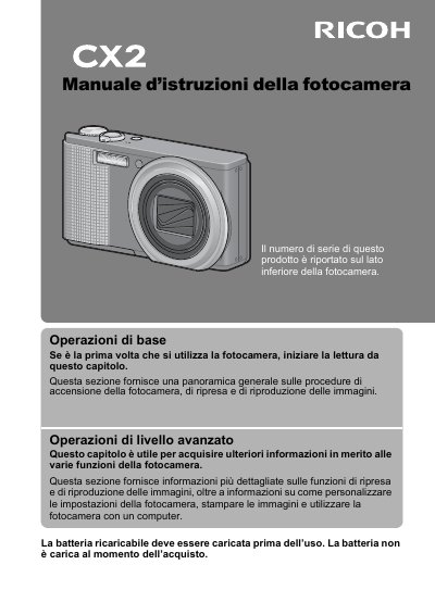 Ricoh CX2 Digital Camera User Guide - cover page