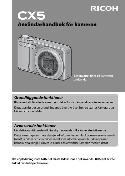 Ricoh CX5 Camera User Manual - cover page
