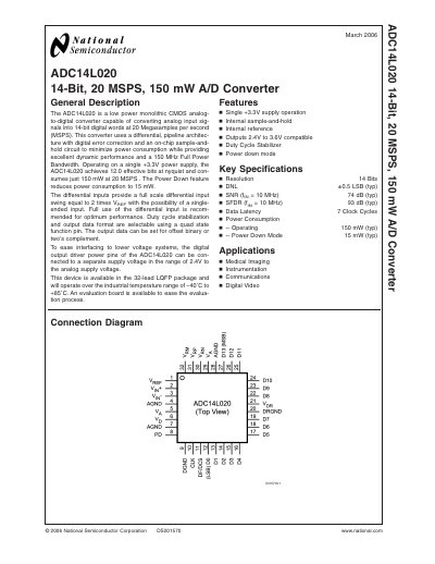 National Semiconductor ADC14L020 Datasheet - cover page
