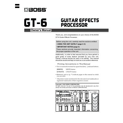 BOSS GT-6 Guitar Effects Processor Owner's Manual - cover page