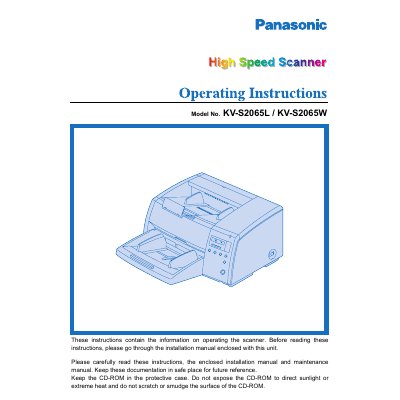 Panasonic KV-S2065L/KV-S2065W Hi-Speed Scanner Operating Instructions