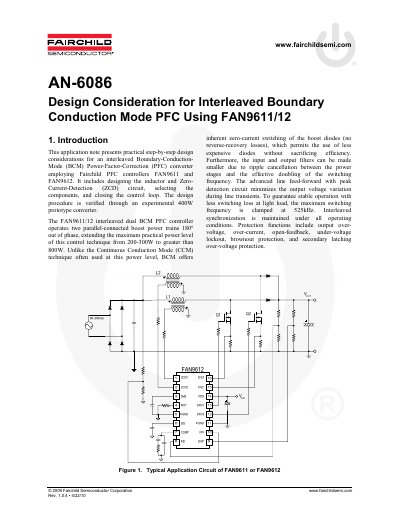FAIRCHILD Design Consideration for Interleaved Boundary Conduction Mode PFC Using FAN9611 FAN9612 handbook - cover page