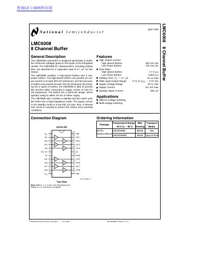 National Semiconductor LMC6008 8 Channel Buffer Datasheet - cover page