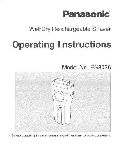 Panasonic ES8036 Wet/Dry Shaver Operating Instructions - cover page