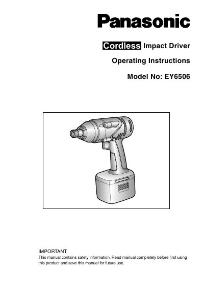 Panasonic EY6506 Impact Driver Operating Instructions - cover page