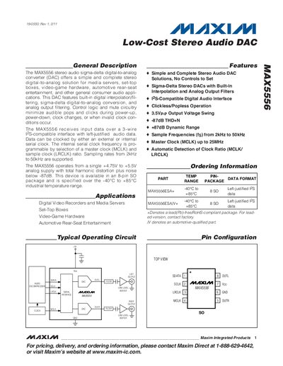 Maxim MAX5556 Low-Cost Stereo Audio DAC Handbook - cover page