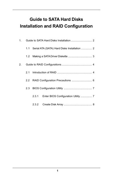 SATA Hard Disks Installation and RAID Configuration Manual - cover page