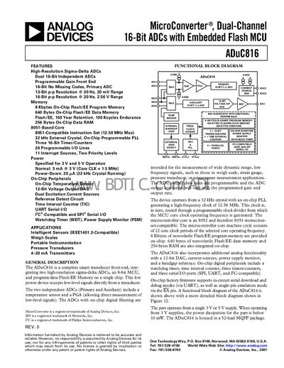 Analog Devices ADuC816 Handbook - cover page