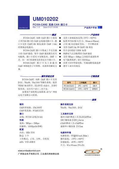 ZhiYuan Electronics PC104-CAN2 CAN Interface Card User Manual - cover page