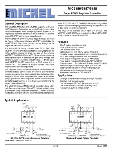 Micrel MIC5156/5157/5158 Super LDO Regulator Controller Manual