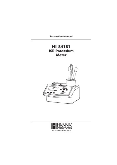 Hanna Instruments HI 84181 ISE Potassium Meter Instruction Manual - cover page