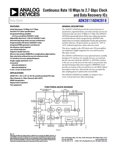 Analog Devices ADN2817/ADN2818 Product Handbook - cover page