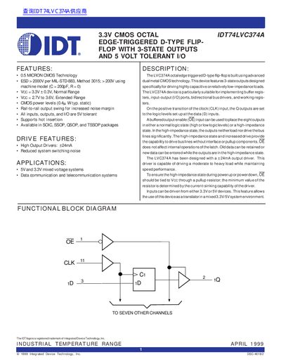 IDT IDT74LC374A DATA SHEET - cover page