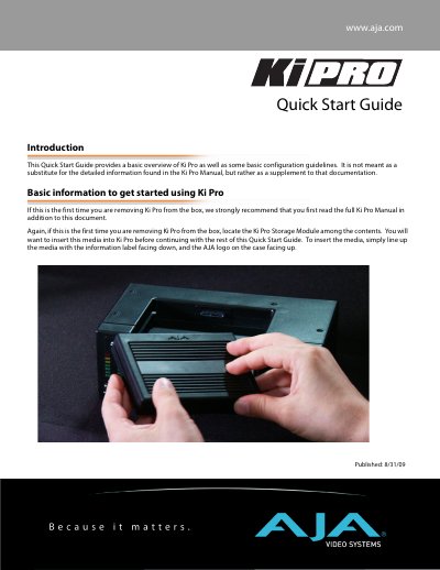 AJA Ki Pro Quick Start Guide - cover page