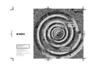 Yamaha UW10 USB Audio Interface Owner's Manual - cover page