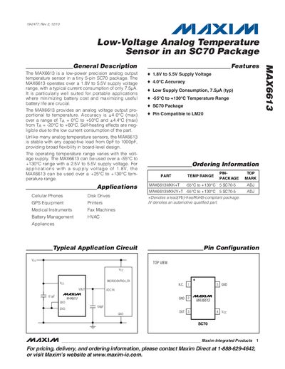 Maxim MAX6613 Analog Temperature Sensor Datasheet - cover page