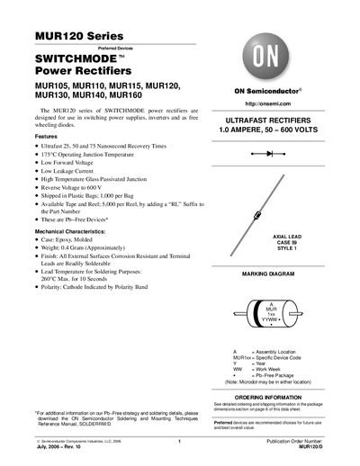 ON Semiconductor MUR120 Series Switchmode Power Rectifiers Handbook - cover page