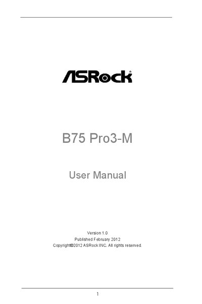 ASRock B75 Pro3-M User Manual - cover page