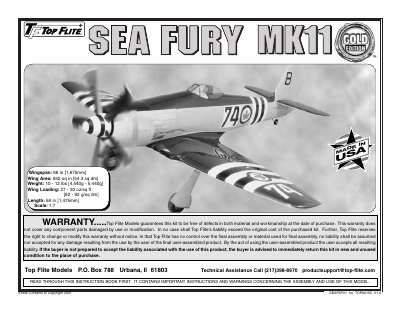 Top Flite Models TOPA0155 Hawker Sea Fury MK11 Assembly Manual - cover page