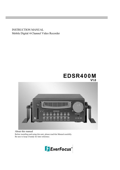 EverFocus EDSR400M Mobile Digital 4-Channel Video Recorder Instruction Manual - cover page