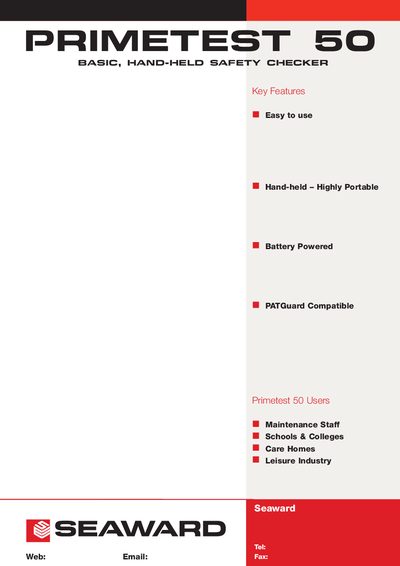 Seaward PRIMETEST 50 Hand‑Held Safety Checker Manual - cover page