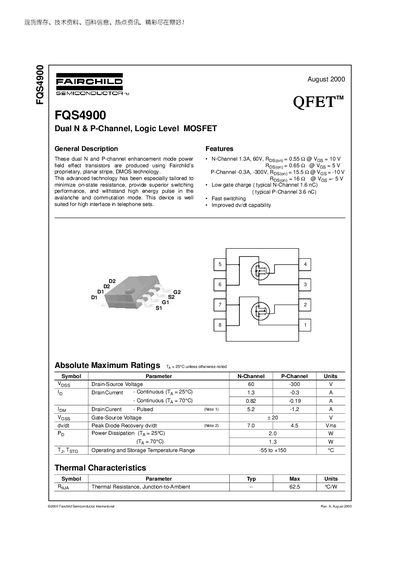 Fairchild FQS4900 Dual N & P-Channel MOSFET Datasheet