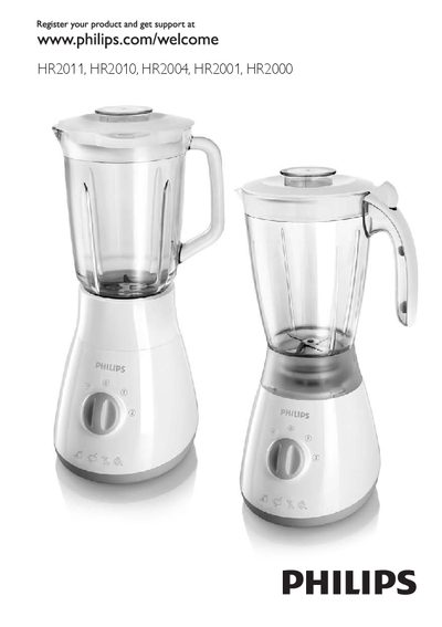 Philips HR2011 HR2010 HR2004 HR2001 HR2000 Blender User Manual - cover page